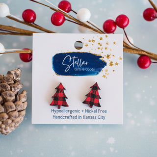 Red Buffalo Check Christmas Tree Studs