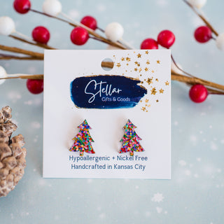 Pink Confetti Christmas Tree Studs