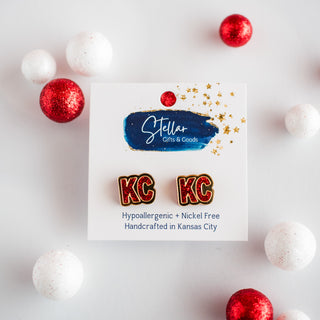 Red Glitter & Gold Mirror Double Layered KC Studs