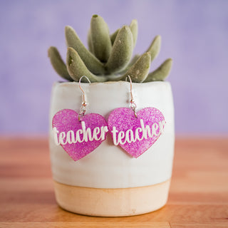 Lavender Glitter Teacher Heart Dangles 2