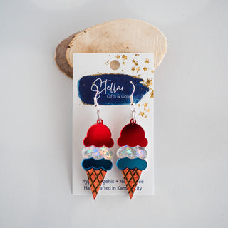 Layered Americana Ice Cream Cone Dangles