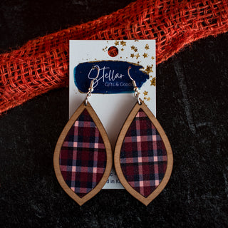 Medium Navy & Burgundy Plaid Teardrop Inset Dangles