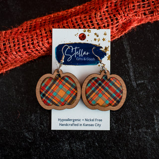 Orange & Aqua Plaid Pumpkin Inset Dangles