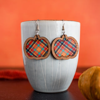 Orange & Aqua Plaid Pumpkin Inset Dangles 2