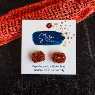 Orange Glitter Pumpkin Studs