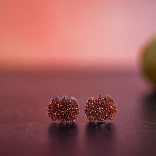 Orange Glitter Pumpkin Studs