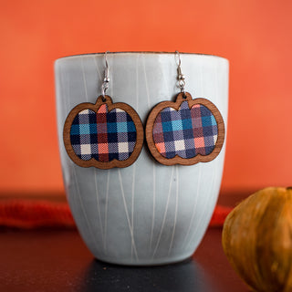 Orange & Navy Plaid Pumpkin Inset Dangles 2