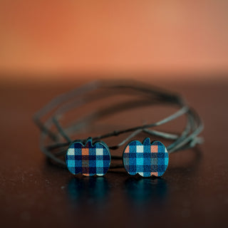 Orange & Navy Plaid Pumpkin Studs