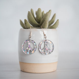 Petite Americana Holographic Star Peace Sign Dangles 2
