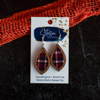 Petite Navy & Burgundy Plaid Teardrop Inset Dangles