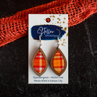 Petite Red & Yellow Plaid Teardrop Inset Dangles