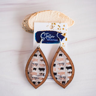 Pig Inset Teardrop Dangle Earrings