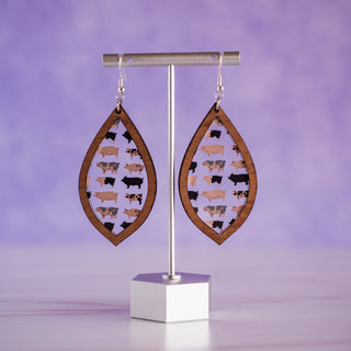 Pig Inset Teardrop Dangle Earrings 2