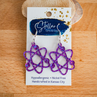 Purple Confetti Glitter Atom Dangles