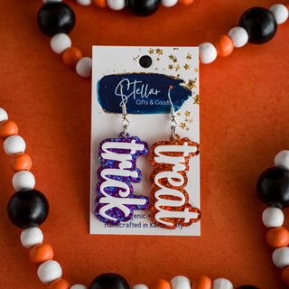 Purple & Orange Confetti Glitter Trick or Treat Dangles