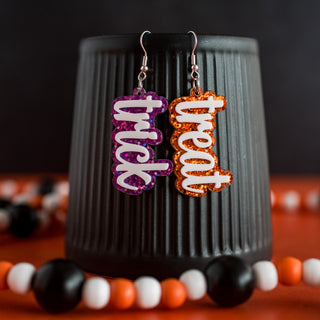 Purple & Orange Confetti Glitter Trick or Treat Dangles 2