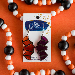 Purple & Orange Mirror Acrylic Bat Dangles