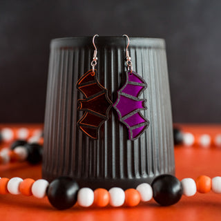 Purple & Orange Mirror Acrylic Bat Dangles 2