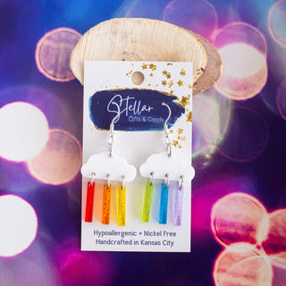 Rainbow Glitter Pride Small Rain Cloud Dangles