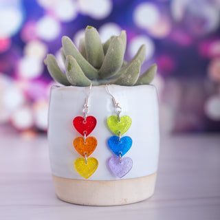 Rainbow Glitter Pride Three Heart Dangles 2