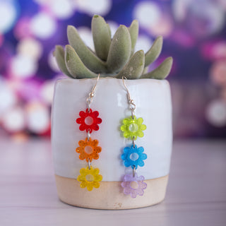 Rainbow Glitter Pride Triple Daisy Dangles 2