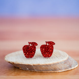 Red Glitter Apple Studs2