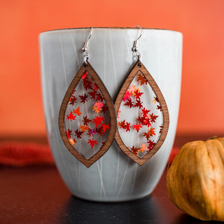 Red Holographic Leaf Teardrop Inset Dangles