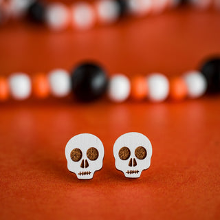 White Wood Skull Studs 2