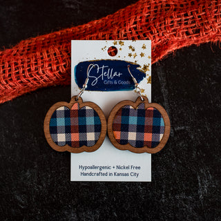 Orange & Navy Plaid Pumpkin Inset Dangles