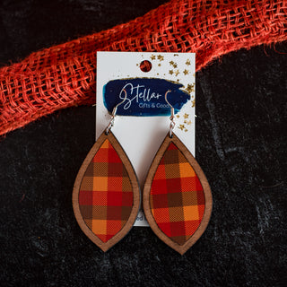 Medium Orange & Brown Plaid Teardrop Inset Dangles