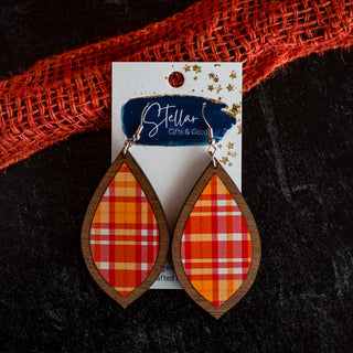 Medium Red & Yellow Plaid Teardrop Inset Dangles