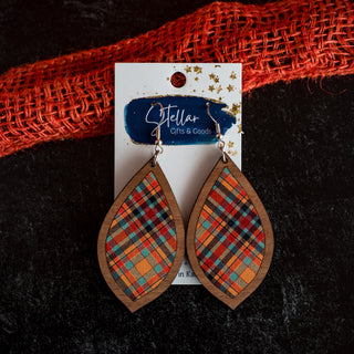 Medium Orange & Aqua Plaid Teardrop Inset Dangles