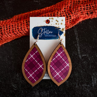 Medium Purple & White Plaid Teardrop Inset Dangles