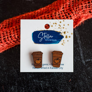 Hand Painted Pumpkin Spice Latte Wood Studs