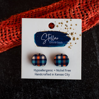 Orange & Navy Plaid Pumpkin Studs