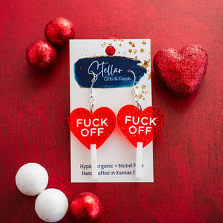 Fuck Off Red Glitter Valentine Heart Lollipop Dangles