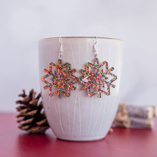 Medium Pink Confetti Snowflake Dangles