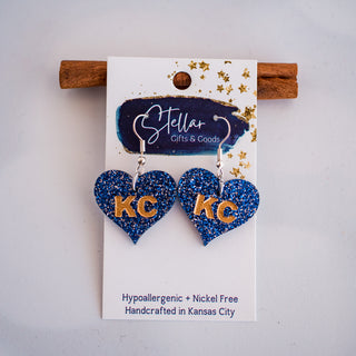 Blue & Gold Glitter KC Heart Dangles