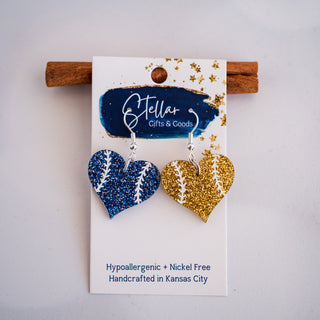 Blue & Gold Baseball Heart Dangles