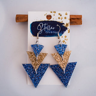 Blue & Gold Glitter Triple Triangle Drops