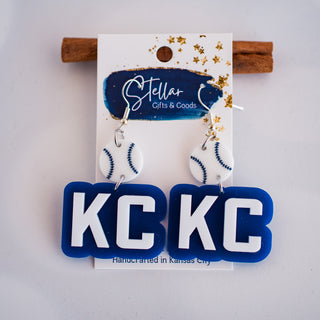 Blue & White KC Baseball Double Layered Drop Dangles