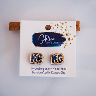 Blue Glitter & Gold Mirror Double Layered KC Studs