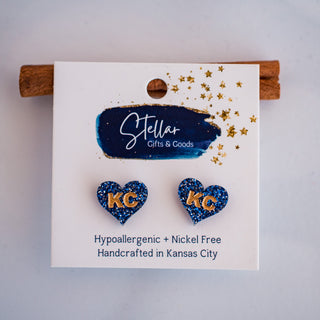 Blue Glitter KC Heart Studs