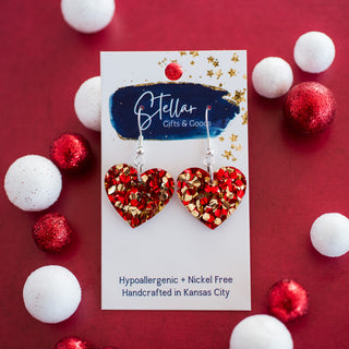 Petite Red & Gold Chunky Glitter Heart Dangles