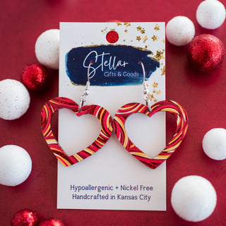 Medium Red & Gold Glitter Swirl Cutout Heart Dangles