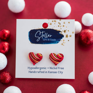 Red & Gold Glitter Swirl Heart Studs