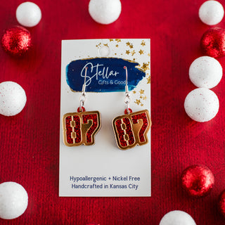 Petite Red Glitter Gold Mirror DL Number 87 Dangles