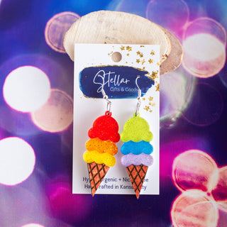 Rainbow Glitter Pride Ice Cream Cone Dangles