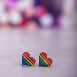 Hand Painted Rainbow Heart Pride Studs