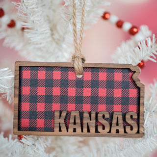 Kansas State Ornament - Red Buffalo Check